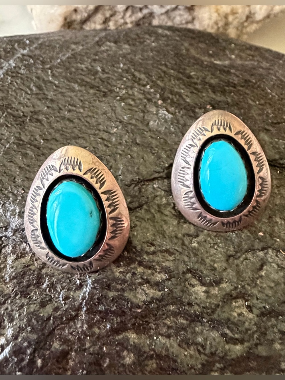 Native American Vintage Shadowbox Turquoise Earrings
